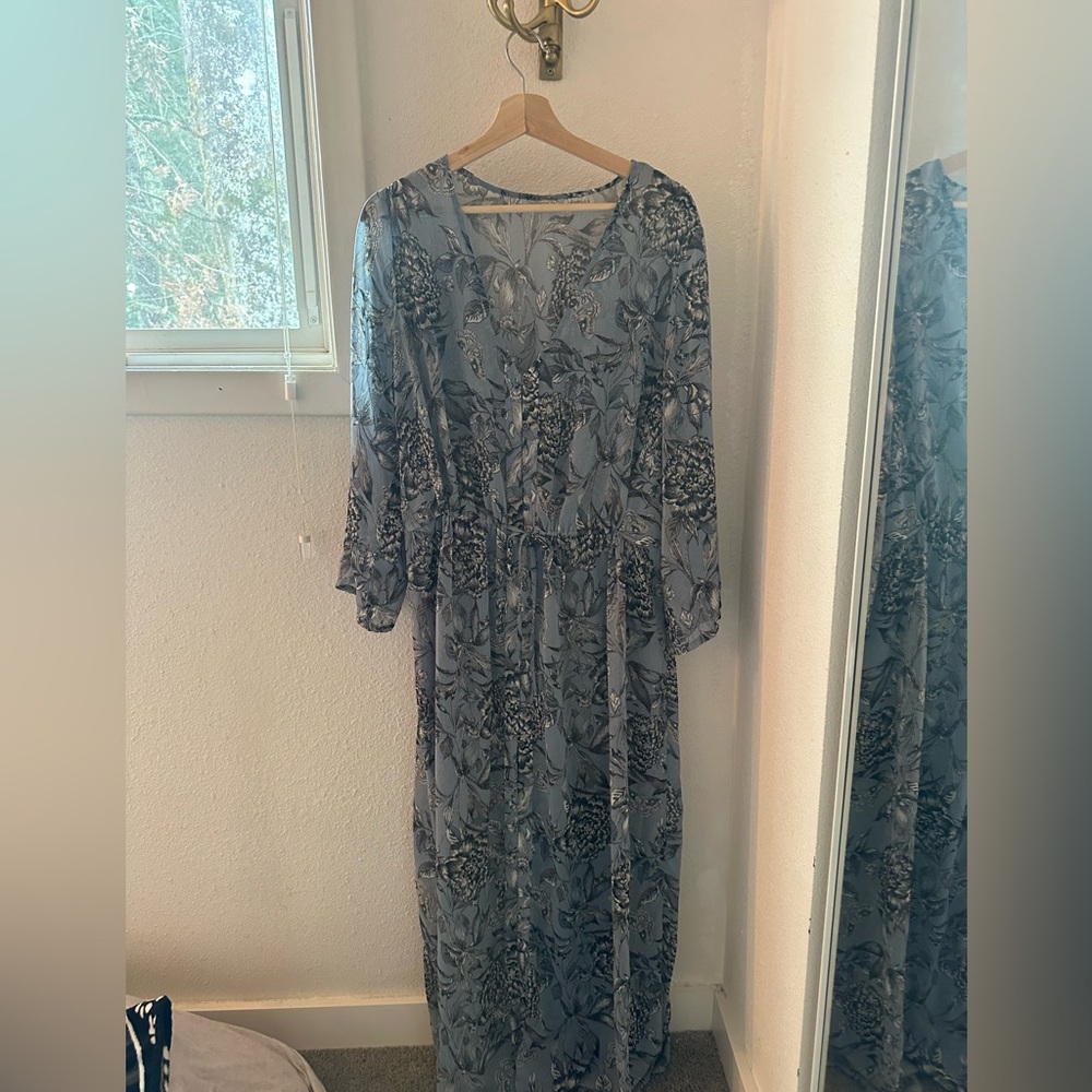 Elegant Sheer Floral Blue Dress
